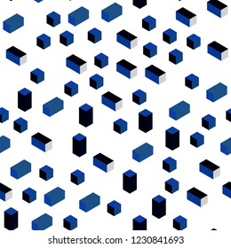 Dark BLUE vector seamless, isometric texture in rectangular style. Decorative design in abstract style with rectangles. Pattern for trendy fabric, wallpapers.