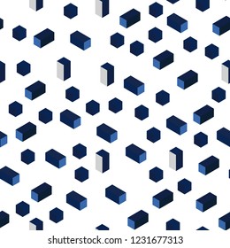 Dark BLUE vector seamless, isometric backdrop with rhombus. Illustration with set of colorful rectangles. Pattern for trendy fabric, wallpapers.