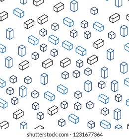 Dark BLUE vector seamless, isometric layout with lines, rectangles. Decorative design in abstract style with rectangles. Pattern for design of fabric, wallpapers.
