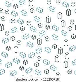 Dark BLUE vector seamless, isometric pattern in square style. Modern abstract illustration with colorful rectangles. Texture for window blinds, curtains.
