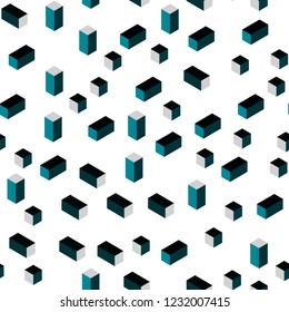 Dark BLUE vector seamless, isometric texture in rectangular style. Beautiful illustration with rectangles and squares. Design for textile, fabric, wallpapers.