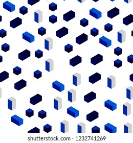 Dark BLUE vector seamless, isometric background with rectangles. Rectangles on abstract background with colorful gradient. Pattern for trendy fabric, wallpapers.