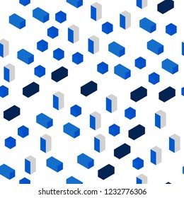 Dark BLUE vector seamless, isometric backdrop with rhombus. Rectangles on abstract background with colorful gradient. Design for wallpaper, fabric makers.