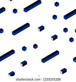 Dark BLUE vector seamless, isometric layout with lines, rectangles. Beautiful illustration with rectangles and squares. Pattern for trendy fabric, wallpapers.