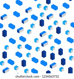 Dark BLUE vector seamless, isometric backdrop with rhombus. Illustration with set of colorful rectangles. Pattern for design of fabric, wallpapers.