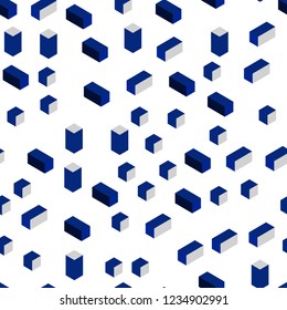 Dark BLUE vector seamless, isometric layout with lines, rectangles. Decorative design in abstract style with rectangles. Pattern for trendy fabric, wallpapers.