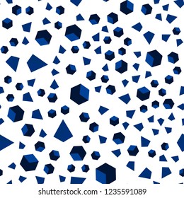 Dark BLUE vector seamless, isometric texture with poly style with cubes. Glitter abstract illustration with squares, lines. Texture for window blinds, curtains.