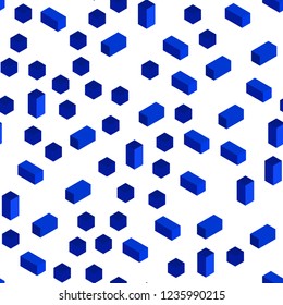 Dark BLUE vector seamless, isometric layout with lines, rectangles. Abstract gradient illustration with rectangles. Pattern for design of fabric, wallpapers.