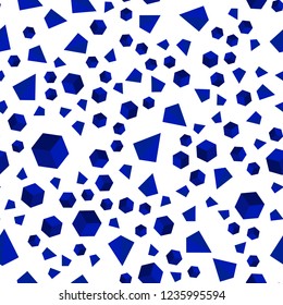Dark BLUE vector seamless, isometric texture with poly style with cubes. Illustration with colorful triangles, rectangles. Pattern for design of fabric, wallpapers.