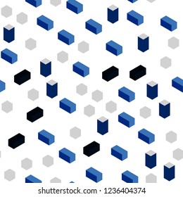 Dark BLUE vector seamless, isometric pattern in square style. Glitter abstract illustration with rectangular shapes. Design for wallpaper, fabric makers.