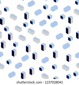 Dark BLUE vector seamless, isometric texture in rectangular style. Decorative design in abstract style with rectangles. Template for business cards, websites.