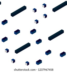 Dark BLUE vector seamless, isometric background with rectangles. Glitter abstract illustration with rectangular shapes. Pattern for design of fabric, wallpapers.
