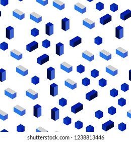 Dark BLUE vector seamless, isometric backdrop with rhombus. Glitter abstract illustration with rectangular shapes. Pattern for design of fabric, wallpapers.