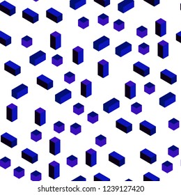 Dark BLUE vector seamless, isometric background with rectangles. Decorative design in abstract style with rectangles. Pattern for design of fabric, wallpapers.