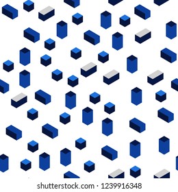 Dark BLUE vector seamless, isometric backdrop with rhombus. Decorative design in abstract style with rectangles. Design for textile, fabric, wallpapers.