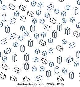 Dark BLUE vector seamless, isometric pattern in square style. Rectangles on abstract background with colorful gradient. Template for business cards, websites.