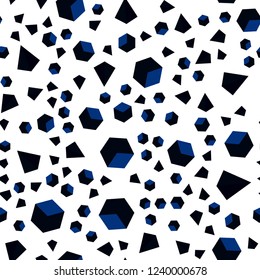 Dark BLUE vector seamless, isometric cover with triangles, rectangles. Glitter abstract illustration with squares, lines. Pattern for trendy fabric, wallpapers.