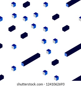Dark BLUE vector seamless, isometric backdrop with rhombus. Decorative design in abstract style with rectangles. Design for textile, fabric, wallpapers.