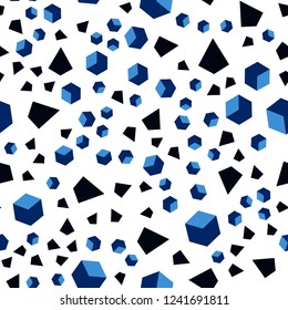 Dark BLUE vector seamless, isometric texture with poly style with cubes. Lines, rhombus with colorful gradient. Pattern for design of fabric, wallpapers.