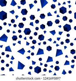 Dark BLUE vector seamless, isometric texture with poly style with cubes. Illustration with set of colorful triangles, squares. Texture for window blinds, curtains.