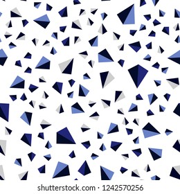 Dark BLUE vector seamless, isometric texture with triangular style. Illustration with set of colorful triangles. Design for textile, fabric, wallpapers.