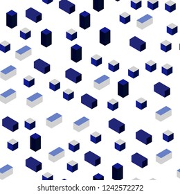 Dark BLUE vector seamless, isometric template with rhombus. Beautiful illustration with rectangles and squares. Texture for window blinds, curtains.