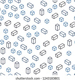 Dark BLUE vector seamless, isometric texture in rectangular style. Beautiful illustration with rectangles and squares. Texture for window blinds, curtains.