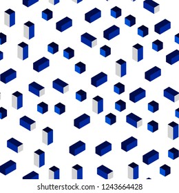 Dark BLUE vector seamless, isometric texture in rectangular style. Beautiful illustration with rectangles and squares. Texture for window blinds, curtains.