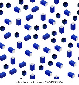 Dark BLUE vector seamless, isometric pattern in square style. Beautiful illustration with rectangles and squares. Design for textile, fabric, wallpapers.