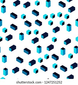 Dark BLUE vector seamless, isometric texture in rectangular style. Decorative design in abstract style with rectangles. Texture for window blinds, curtains.