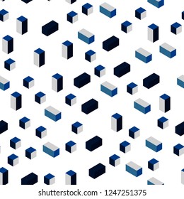 Dark BLUE vector seamless, isometric texture in rectangular style. Illustration with set of colorful rectangles. Design for wallpaper, fabric makers.
