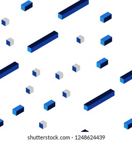 Dark BLUE vector seamless, isometric background with rectangles. Glitter abstract illustration with rectangular shapes. Pattern for trendy fabric, wallpapers.