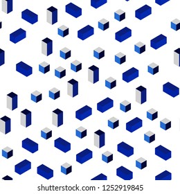Dark BLUE vector seamless, isometric template with rhombus. Beautiful illustration with rectangles and squares. Template for business cards, websites.