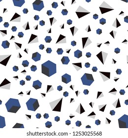 Dark BLUE vector seamless, isometric background with triangles, cubes. Glitter abstract illustration with squares, lines. Design for textile, fabric, wallpapers.