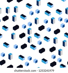 Dark BLUE vector seamless, isometric backdrop with rhombus. Illustration with set of colorful rectangles. Pattern for trendy fabric, wallpapers.