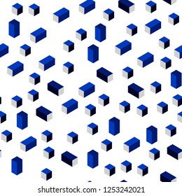 Dark BLUE vector seamless, isometric texture in rectangular style. Modern abstract illustration with colorful rectangles. Design for textile, fabric, wallpapers.