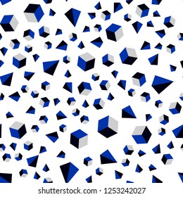 Dark BLUE vector seamless, isometric background with triangles, cubes. Decorative design in abstract style with lines, cubes. Template for business cards, websites.