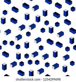 Dark BLUE vector seamless, isometric pattern in square style. Decorative design in abstract style with rectangles. Texture for window blinds, curtains.