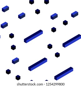 Dark BLUE vector seamless, isometric backdrop with rhombus. Decorative design in abstract style with rectangles. Pattern for trendy fabric, wallpapers.