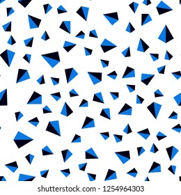 Dark BLUE vector seamless, isometric pattern with polygonal style. Illustration with set of colorful triangles. Pattern for trendy fabric, wallpapers.
