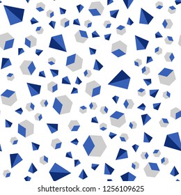 Dark BLUE vector seamless, isometric texture with poly style with cubes. Glitter abstract illustration with squares, lines. Pattern for trendy fabric, wallpapers.