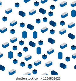 Dark BLUE vector seamless, isometric texture in rectangular style. Decorative design in abstract style with rectangles. Template for business cards, websites.