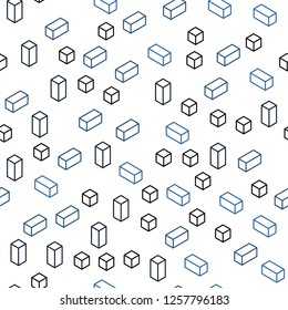 Dark BLUE vector seamless, isometric backdrop with rhombus. Rectangles on abstract background with colorful gradient. Texture for window blinds, curtains.