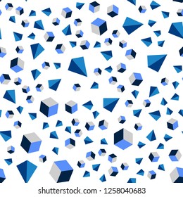 Dark BLUE vector seamless, isometric pattern with polygonal style with cubes. Glitter abstract illustration with squares, lines. Pattern for trendy fabric, wallpapers.