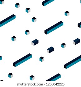 Dark BLUE vector seamless, isometric cover in polygonal style. Glitter abstract illustration with rectangular shapes. Design for textile, fabric, wallpapers.