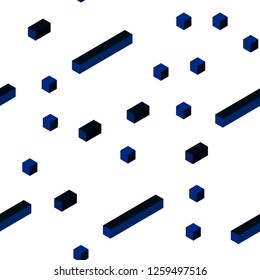 Dark BLUE vector seamless, isometric cover in polygonal style. Glitter abstract illustration with rectangular shapes. Design for textile, fabric, wallpapers.