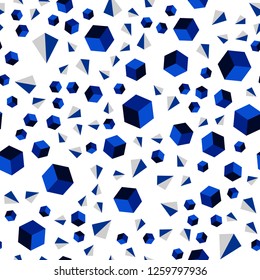 Dark BLUE vector seamless, isometric pattern with polygonal style with cubes. Lines, rhombus with colorful gradient. Texture for window blinds, curtains.