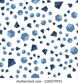 Dark BLUE vector seamless, isometric template with crystals, squares. Decorative design in abstract style with lines, cubes. Pattern for trendy fabric, wallpapers.