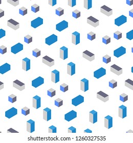 Dark BLUE vector seamless, isometric backdrop with rhombus. Beautiful illustration with rectangles and squares. Texture for window blinds, curtains.