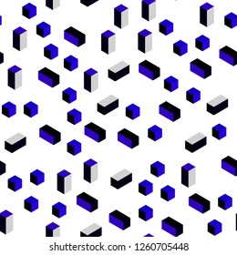 Dark BLUE vector seamless, isometric backdrop with rhombus. Rectangles on abstract background with colorful gradient. Texture for window blinds, curtains.